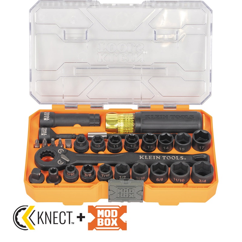 Klein Tools 65400KNECT KNECT Essential Pass Through Impact Socket Set, SAE and Metric, 28 Pc.