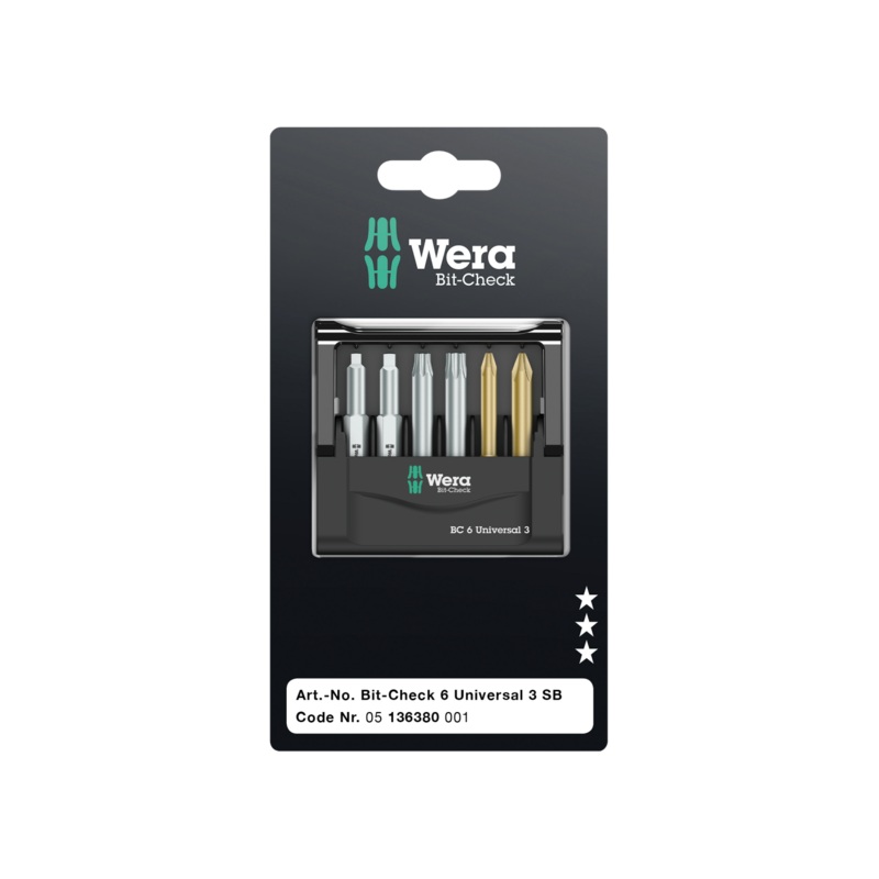 Wera Tools 05136380001 Bit-Check 6 Universal 3 SB Set