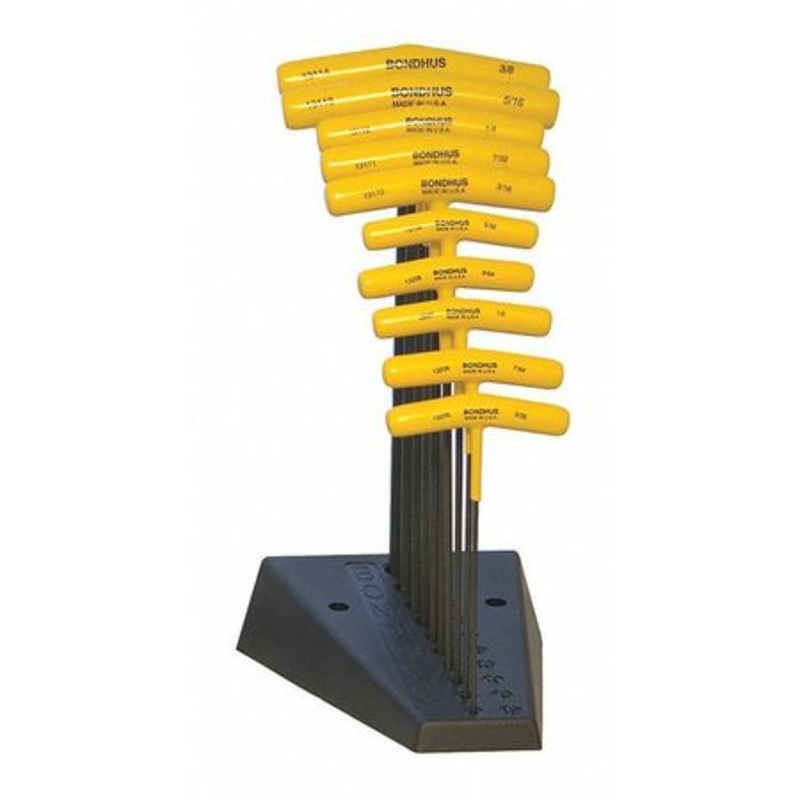 Bondhus 13190 Set of 10 Ball End and Hex T-handles with Stand Sizes 3/32-3/8-Inch