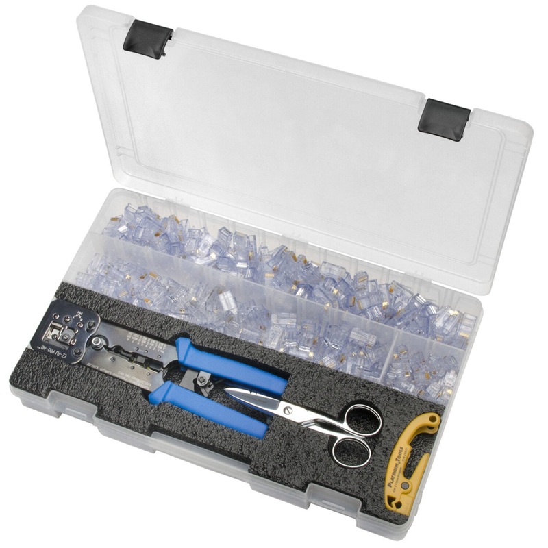 Platinum Tools 90173 EZ-RJPRO Termination Kit  Pass-Through RJ45s and RJ12/11s, Basic Installation, Includes Plastic Case
