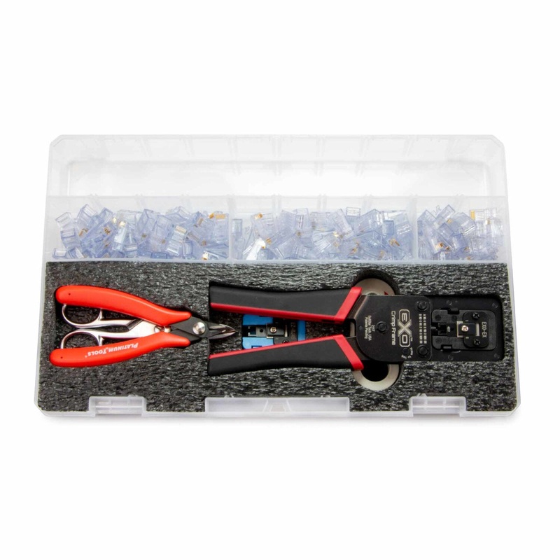 Platinum Tools 90185ezEX-RJ45 Termination Kit  Pass-Through RJ45s, Deluxe Installation, Includes Plastic Case