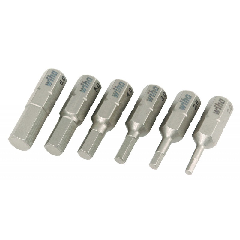 Wiha Tools 71397 2.0mm - 6.0mm Hex Metric Insert Bits, 6 Pc. Pack