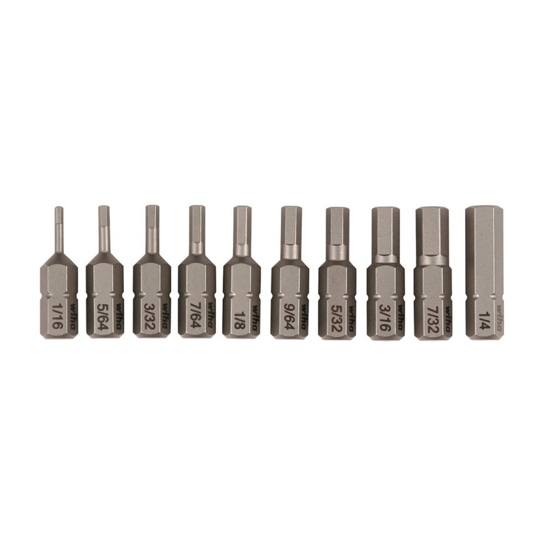 Wiha Tools 72596 1/16"-1/4" Hex Inch Insert Bit, 10 Pc. Set