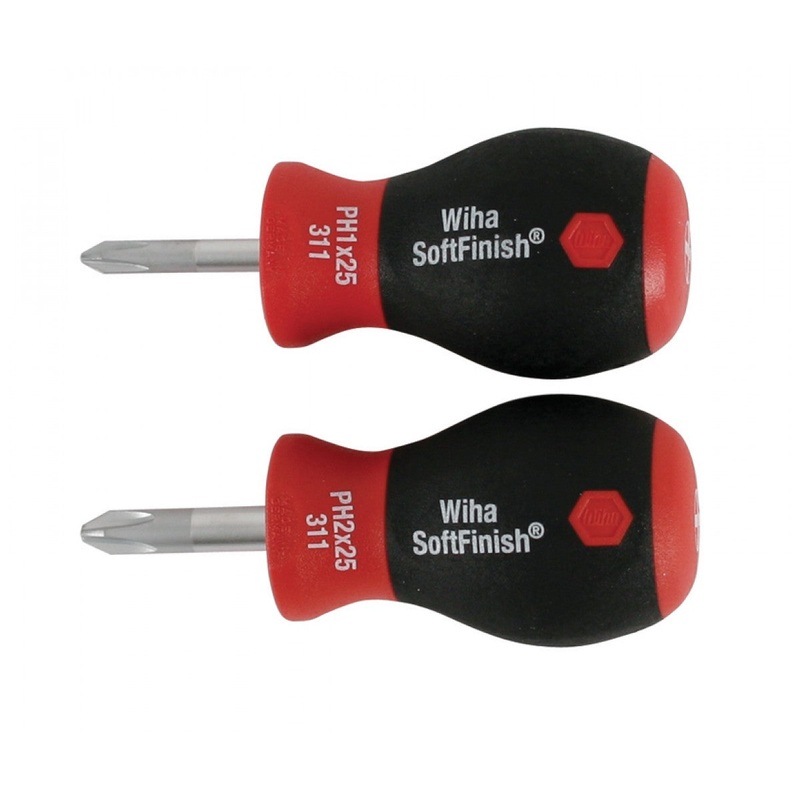 Wiha Tools 31192 SoftFinish Phillips Stubby Screwdrivers, 2 Pc. Set