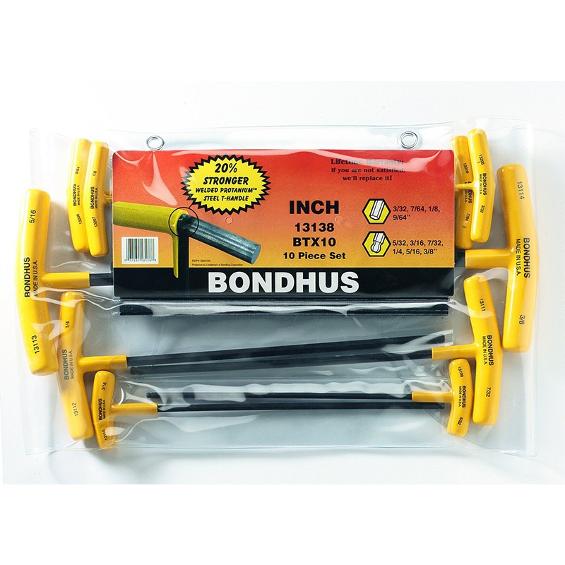 Bondhus 13138 Balldriver and Hex T-handle Set, 10 Piece
