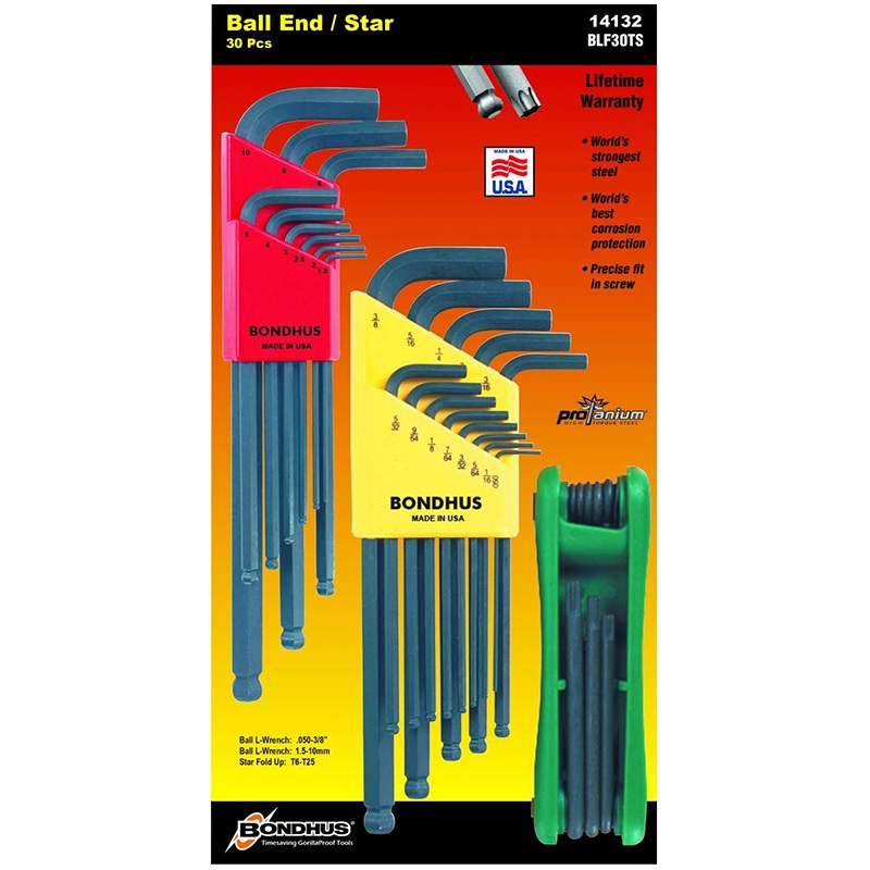 Bondhus 14132 Ball End Hex and TORX Triple Pack, 10937 & 10999 & 12632, 30 Pc.
