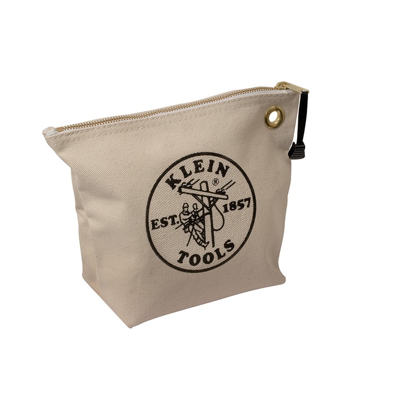 Klein Tools 5539NAT Canvas Zipper Pouch, 10-Inch Tool Bag Storage Organizer, Natural