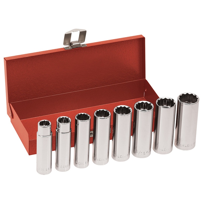 Klein Tools 65514 1/2-Inch Drive Deep Socket Wrench Set, 8-Piece